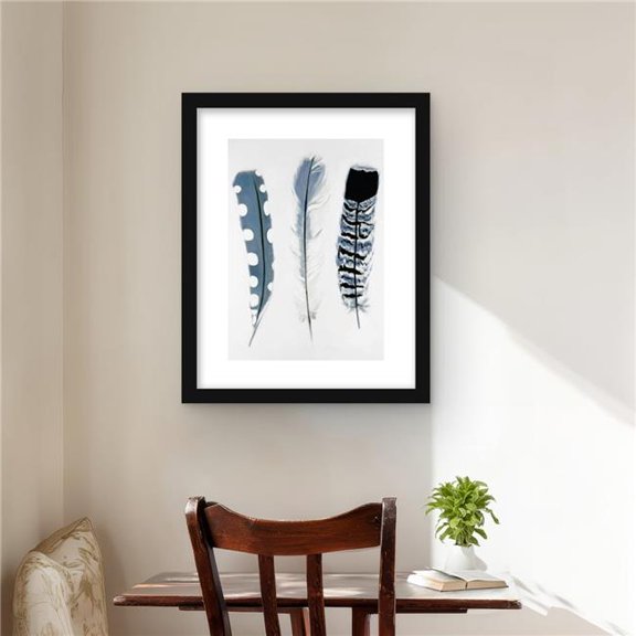 Begin Home Decor C1FM1620M7JCBI 16 x 20 in. Delicate Blue Feathers Framed Matted Print - Home Decor