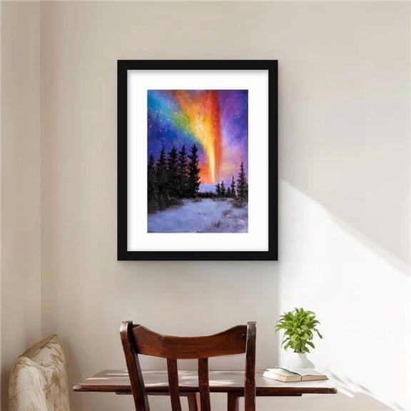 Begin Home Decor C1FM1620MMUG0W 16 x 20 in. Aurora Borealis in the Forest - Black Framed Matted Print