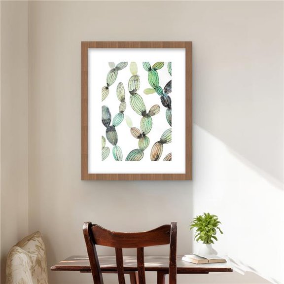 Begin Home Decor C1FM1620OCV3JB 16 x 20 in. Cactus Pattern Framed Matted Print - Floral Livingroom Decor