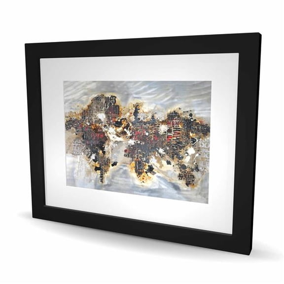Begin Home Decor C1FM1620P1NEAC 16 x 20 in. Texturized World Map Print Wall Art - Satellite View Red Frame Decor