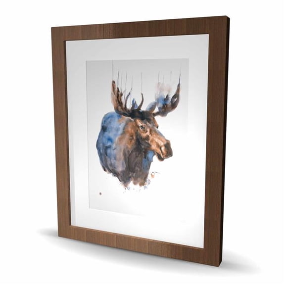 Begin Home Decor C1FM1620RSLAJ6 16 x 20 in. Abstract Blue Moose - Rustic Animals Framed Matted Print