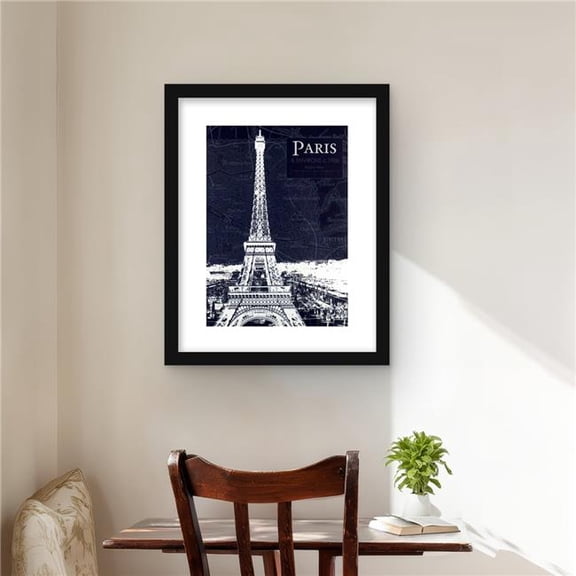 Begin Home Decor C1FM1620V72EOR 16 x 20 in. Paris Blue Print & Eiffel Tower - Framed Matted Decor