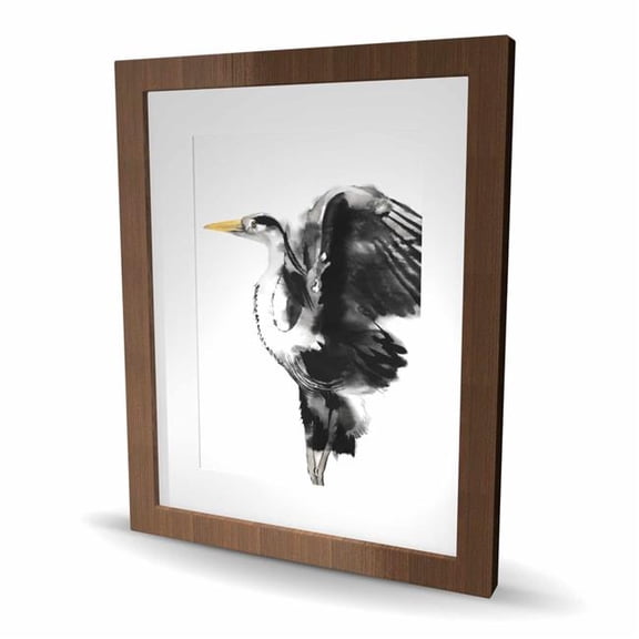 Begin Home Decor C1FM1620VBQQ21 16 x 20 in. Heron Gray Feathers Framed Matted Print - Home Decor Art