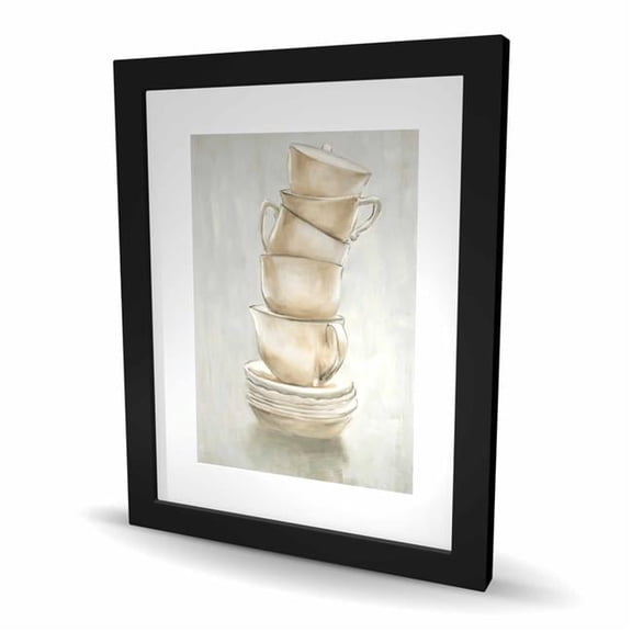 Begin Home Decor C1FM1620VICMLH 16 x 20 in. Gray Kitchen Coffee Mugs Framed Matted Print Wall Art - Home Decor