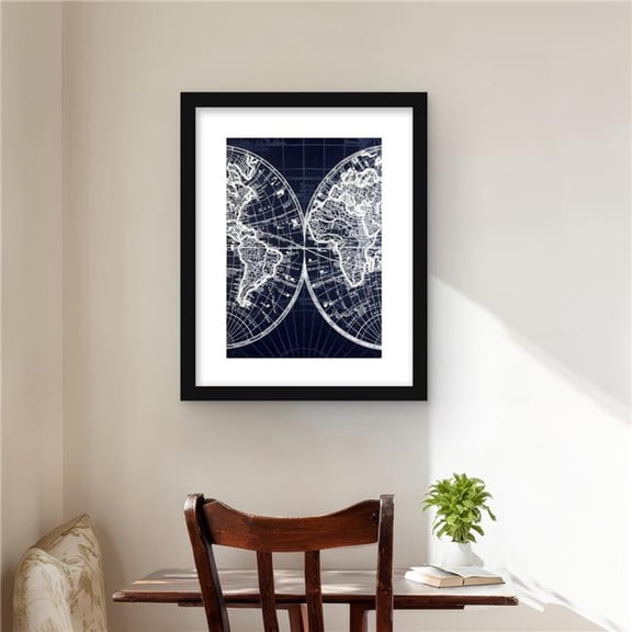 Begin Home Decor C1FM1620YXC0WE 16 x 20 in. World Map Blue Print - Satellite View Cities Framed Print