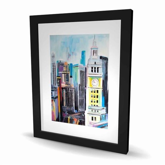 Begin Home Decor C1FM1620ZMZX4P 16 x 20 in. Colorful Cityscape of Manhattan - Blue Places Framed Print