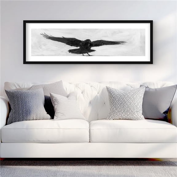 Begin Home Decor C1FM16480PNH7P 16 x 48 in. Crow in Flight - Framed Matted Print for Home Decor