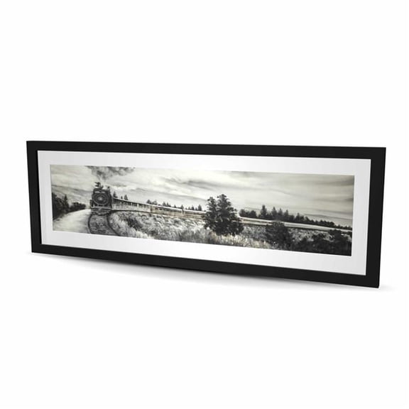 Begin Home Decor C1FM1648BSAE7T 16 x 48 in. Steam Engine Train Print - Man Cave Decor Framed Matted Art