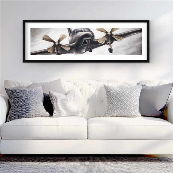 Begin Home Decor C1FM1648CH6UTP 16 x 48 in. Vintage Airplane in Flight - Aviation Gray Framed Print