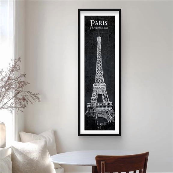 Begin Home Decor C1FM1648TCFR8B 16 x 48 in. Eiffel Tower Sketch with Map Background - Framed Matted Print Home Decor