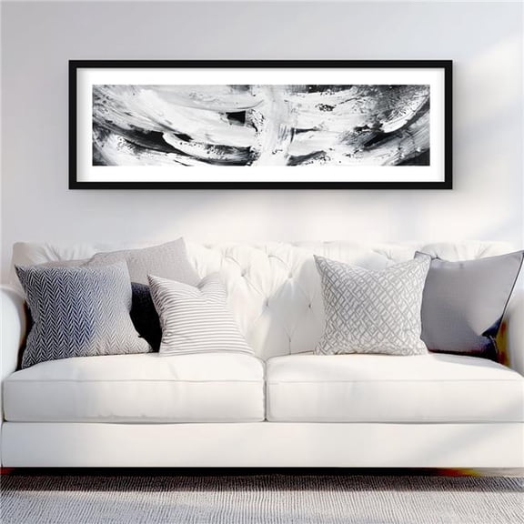 Begin Home Decor C1FM1648TPYZ3R 16 x 48 in. Mayhem - Black Shapes Framed Matted Print for Home Decor