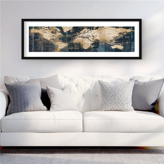 Begin Home Decor C1FM1648WNMW2D 16 x 48 in. Abstract World Map - Office Hyperrealist Framed Print Decor