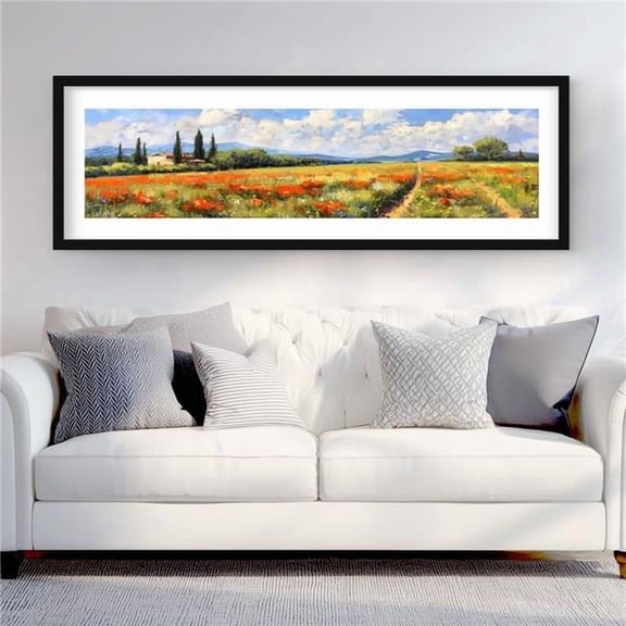 Begin Home Decor C1FM2060D79IBC 20 x 60 in. Field Line - Yellow Framed Matted Print for Home Decor