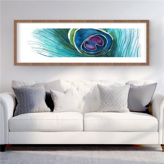Begin Home Decor C1FM2060EPAG3Z 20 x 60 in. Peacock Feather Closeup - Framed Matted Print for Home Decor