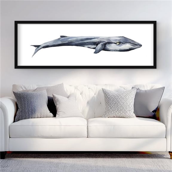 Begin Home Decor C1FM2060I0IWUP 20 x 60 in. Watercolor Whale - Gray Framed Matted Print - Bedroom Decor
