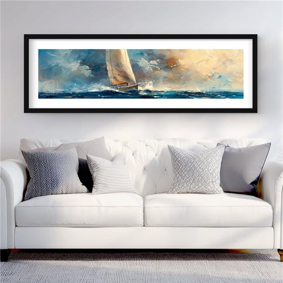 Begin Home Decor C1FM2060TXN8DW 20 x 60 in. Small Wave Red Framed Matted Print for Home Decor - Art