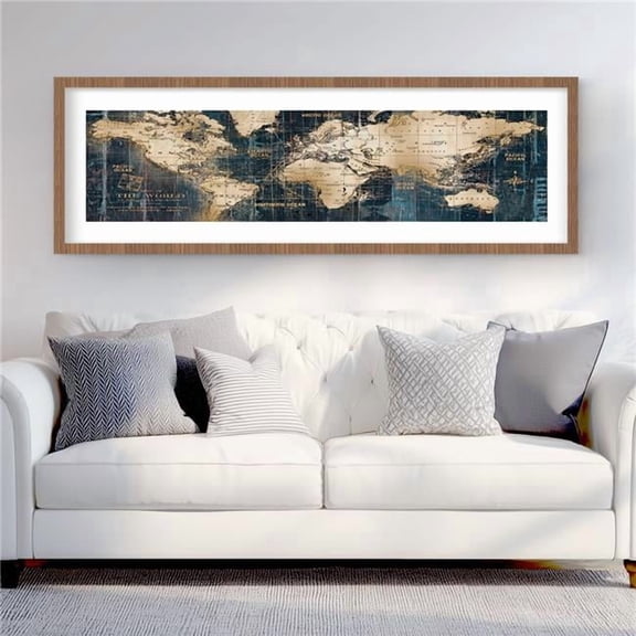 Begin Home Decor C1FM2060WRSG9I 20 x 60 in. Abstract World Map - Hyperrealist Livingroom Framed Print