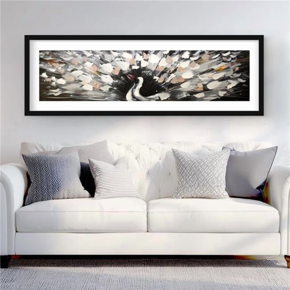 Begin Home Decor C1FM2060WXE5IM 20 x 60 in. Spotted Abstract Peacock - Contemporary Black Framed Print