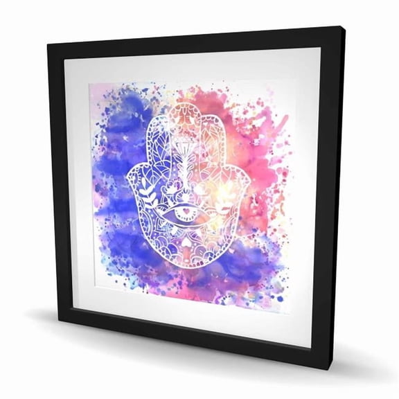 Begin Home Decor C1FM24242YANV2 24 x 24 in. Hamsa Hand - Pink Framed Matted Print for Bedroom Decor