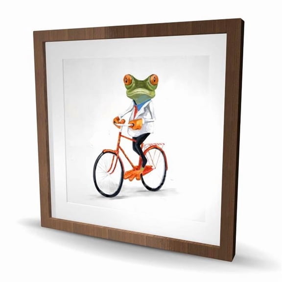 Begin Home Decor C1FM24243EAF0B 24 x 24 in. Funny Frog Riding A Bike - Animals Bedroom Framed Print