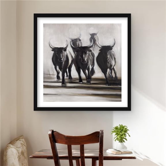 Begin Home Decor C1FM24246QV0C5 24 x 24 in. Running Fierce Bulls - Western Farm Animals Framed Print