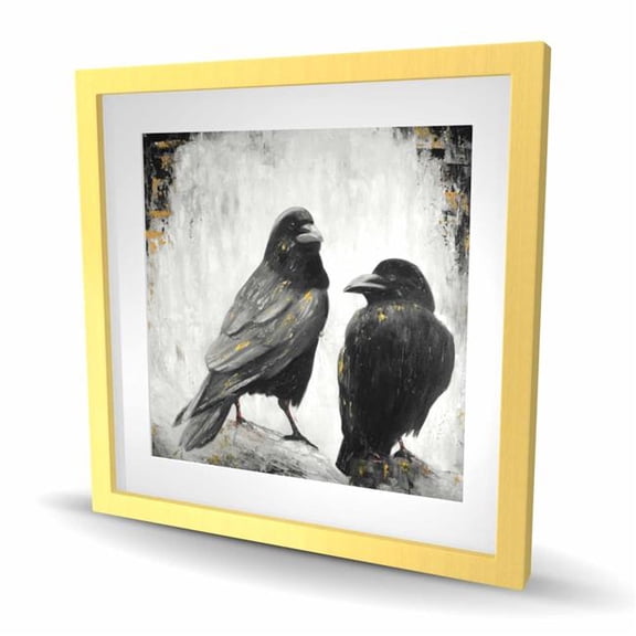 Begin Home Decor C1FM2424982UY4 24 x 24 in. Two Crows Birds - Industrial Framed Matted Print for Decor