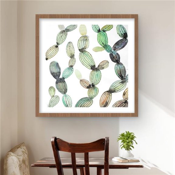 Begin Home Decor C1FM24249SID5Q 24 x 24 in. Cactus Pattern - Bedroom Green Framed Matted Print Decor