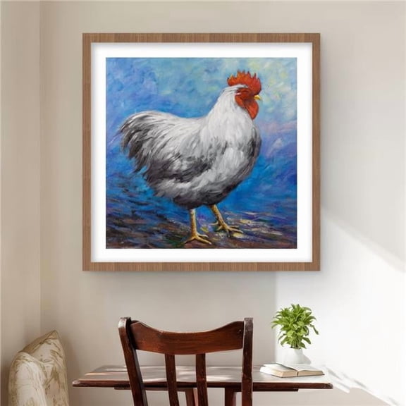 Begin Home Decor C1FM2424BQP81B 24 x 24 in. Gray Rooster - Classic Blue Kitchen Framed Matted Print