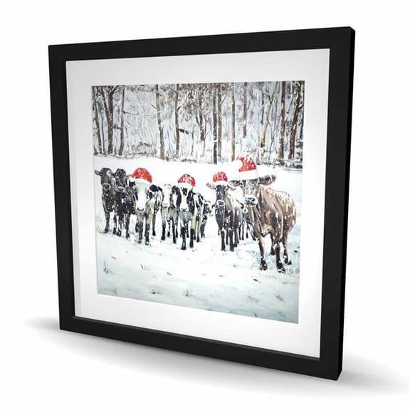 Begin Home Decor C1FM2424BR7GLO 24 x 24 in. Curious Christmas Cows - Rustic Trees Framed Print Wall Art for Decor