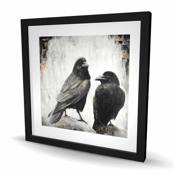 Begin Home Decor C1FM2424BTREMW 24 x 24 in. Two Crows Birds Print - White Framed Matted Home Decor