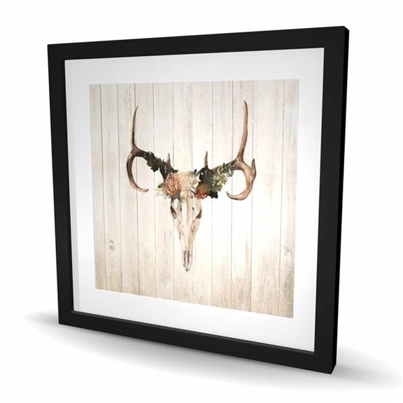 Begin Home Decor C1FM2424DA4UE7 24 x 24 in. Mule Deer Skull with Roses Wall Art - Rustic Bathroom Decor Print