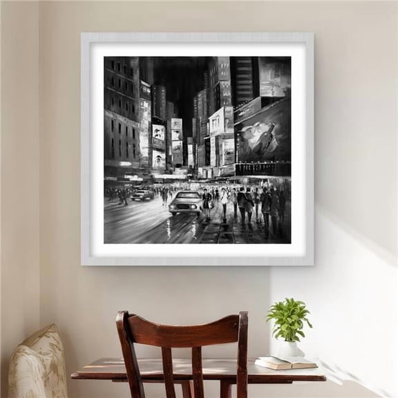 Begin Home Decor C1FM2424DD4FMV 24 x 24 in. Times Square Monochrome - Framed Matted Print for Home Decor