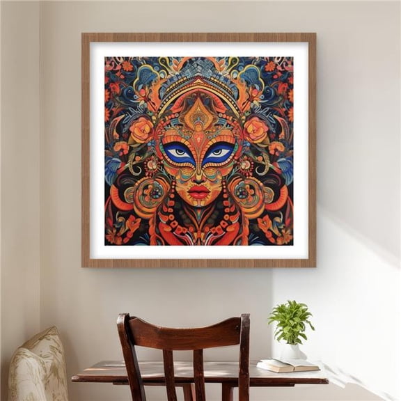 Begin Home Decor C1FM2424EK1T33 24 x 24 in. Aztec Face - Ethnic Framed Matted Print Wall Art for Home Decor