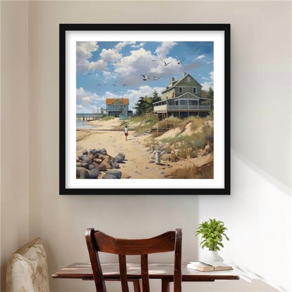 Begin Home Decor C1FM2424EPNFHQ 24 x 24 in. Beach Walk - Bedroom Sea Framed Matted Print for Home Decor
