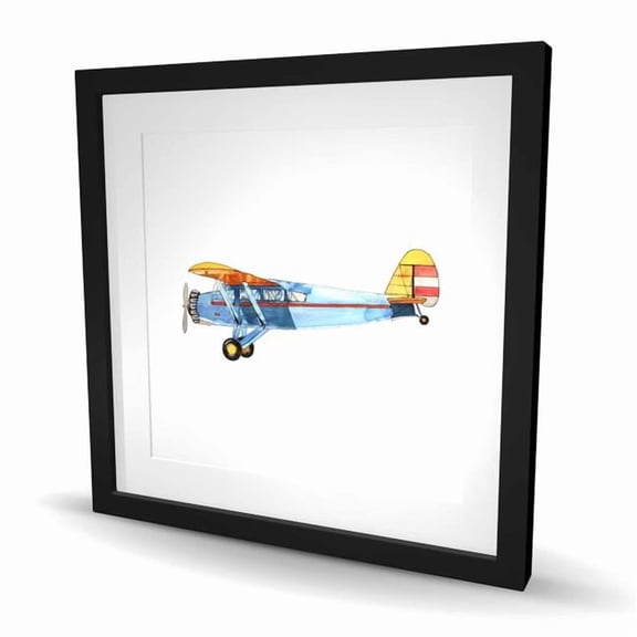 Begin Home Decor C1FM2424FXYMQ0 24 x 24 in. Small Blue Plane - Aviation Bedroom Framed Matted Print