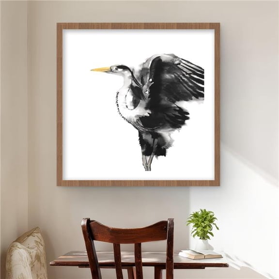 Begin Home Decor C1FM2424GWEYPL 24 x 24 in. Heron - Gray Animals Framed Matted Print Wall Art - Home Decor Art