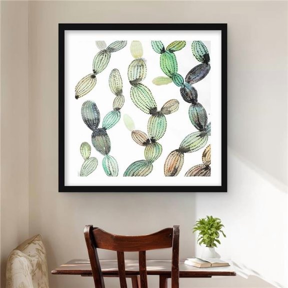 Begin Home Decor C1FM2424IQ94YO 24 x 24 in. Cactus Pattern - Floral Botanical Framed Matted Print Decor