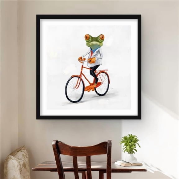 Begin Home Decor C1FM2424KJWG82 24 x 24 in. Funny Frog Riding A Bike - Aquatic Animals Framed Print