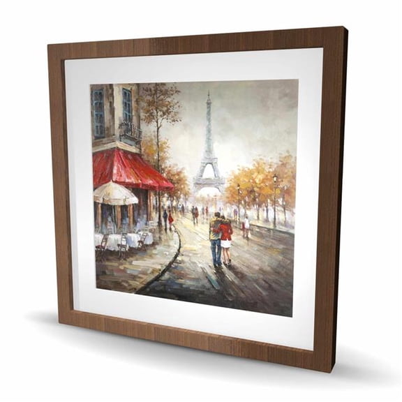 Begin Home Decor C1FM2424LT9SSA 24 x 24 in. Couple Walking in Paris Street - Brown Building Matted Print