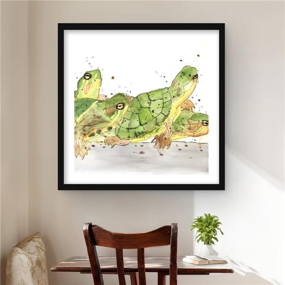 Begin Home Decor C1FM2424N00ABC 24 x 24 in. Small Aquatic Turtles - Framed Matted Print for Home Decor