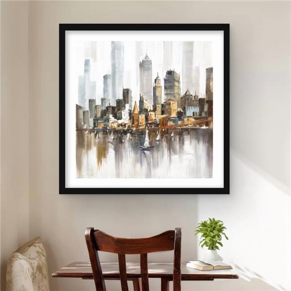 Begin Home Decor C1FM2424NBL3YE 24 x 24 in. Urban Landscape & Sailboats - Brown Cities Framed Print