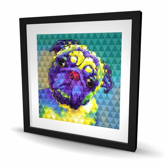 Begin Home Decor C1FM2424OH1JPL 24 x 24 in. Geometric Curious Pug - Yellow Framed Matted Print for Decor