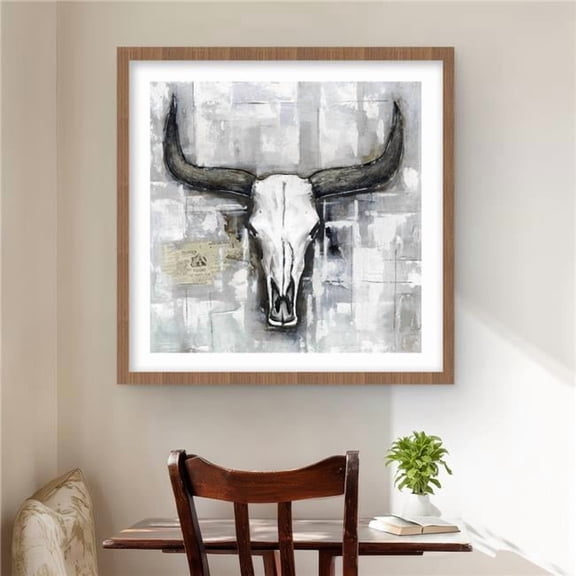 Begin Home Decor C1FM2424OXQLRK 24 x 24 in. Bull Skull Framed Print - Gray Animals Home Decor Art