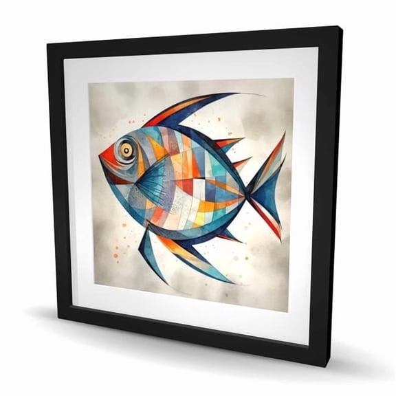 Begin Home Decor C1FM2424Q5EEF7 24 x 24 in. Geometric Fish - Red Sea Framed Matted Print - Home Decor