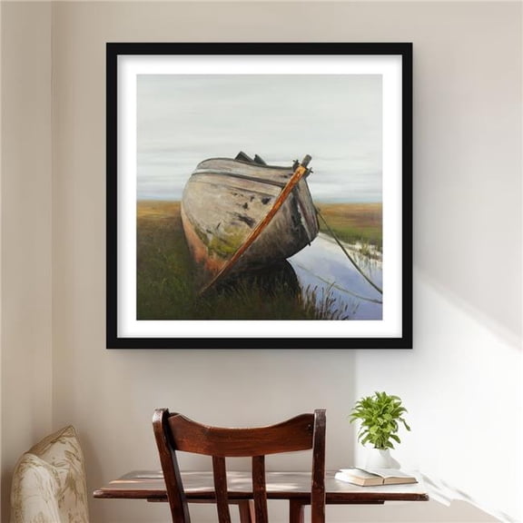 Begin Home Decor C1FM2424QGK1G9 24 x 24 in. Old Abandoned Boat in A Swamp - Framed Marine Print Decor