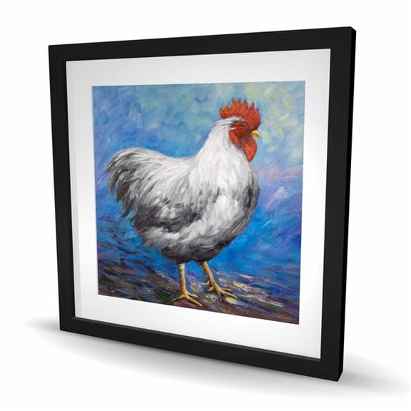 Begin Home Decor C1FM2424QWH9MM 24 x 24 in. Gray Rooster Framed Matted Print - Farm Animal Home Decor