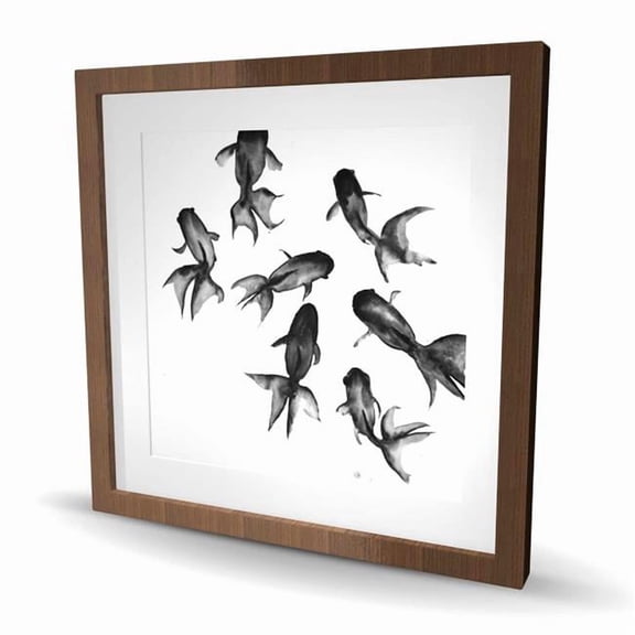 Begin Home Decor C1FM2424QY4JCY 24 x 24 in. Small Black Fishes - Framed Matted Print for Bedroom Decor