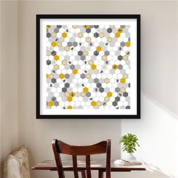 Begin Home Decor C1FM2424RWTZ95 24 x 24 in. Beehive Pattern - Gold Framed Matted Print Wall Art for Home Decor