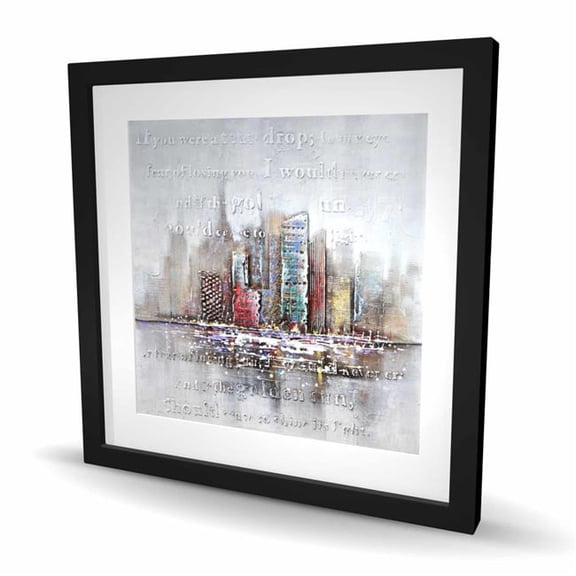 Begin Home Decor C1FM2424SITA6A 24 x 24 in. Cityscape with Typography Relief - Turquoise Framed Print