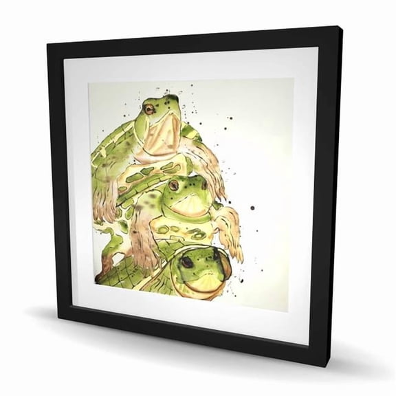 Begin Home Decor C1FM2424U52NS2 24 x 24 in. Three Aquatic Turtles - Framed Matted Print for Home Decor